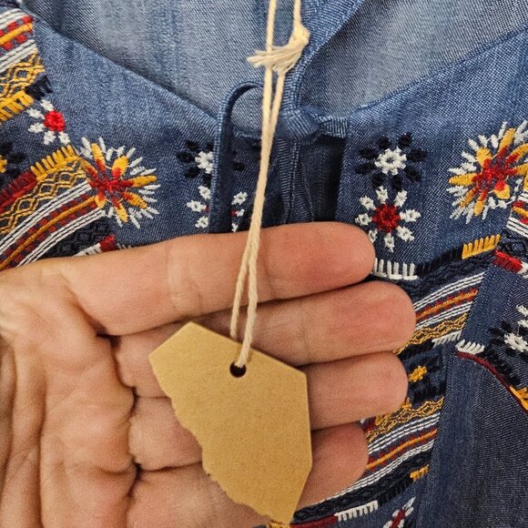 NWT Blu Pepper Blue Red Embroidered Tank Halter Boho Embroidered Hippie M - Picture 12 of 13